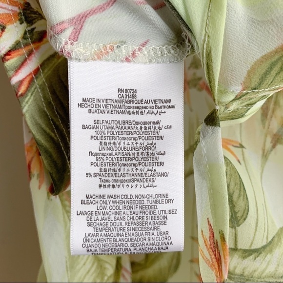 BCBGeneration • Tropical Print Sheer Overlay Top in Green and Orange, Size XS - Picture 13 of 14